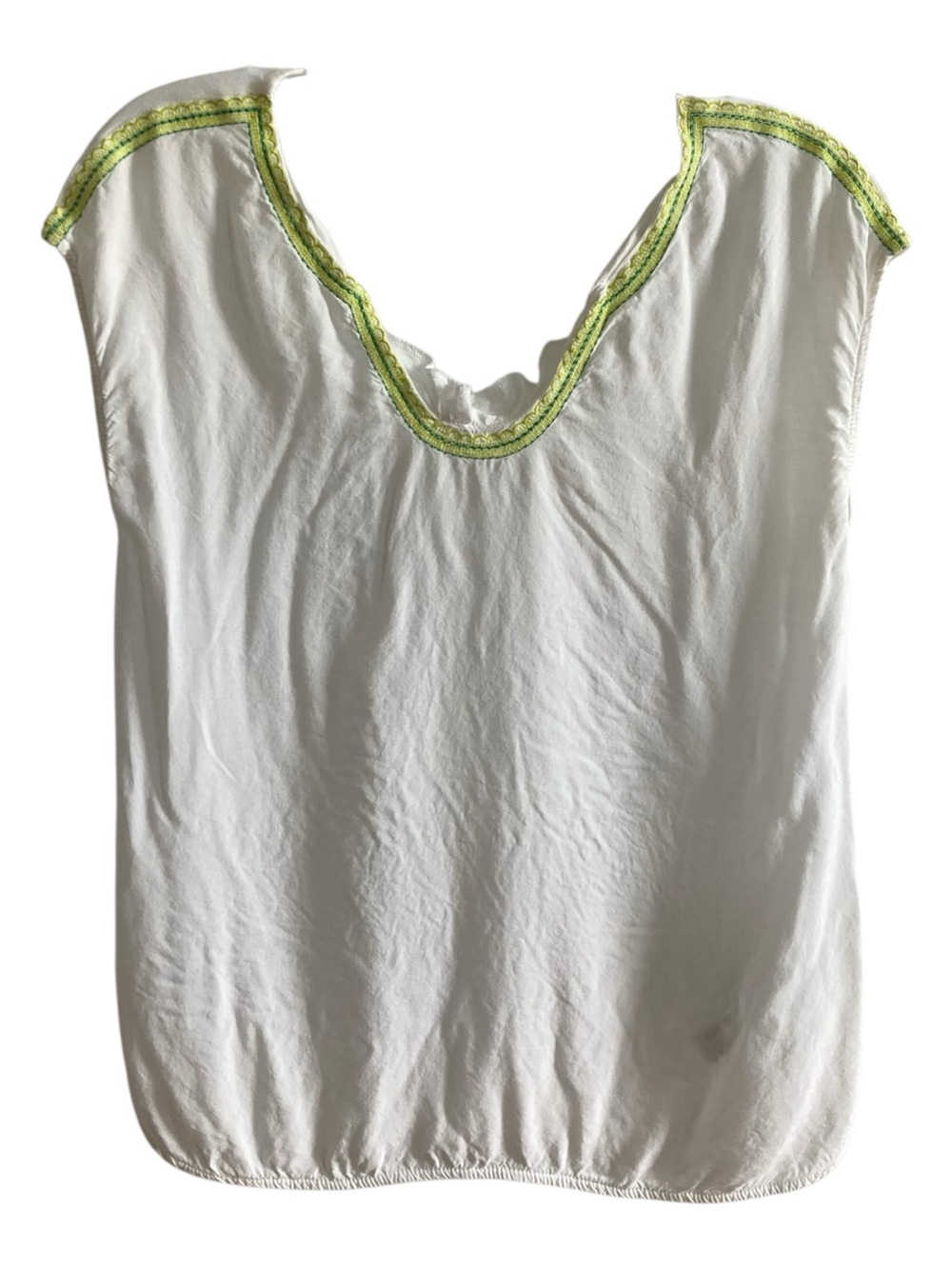 Cortefiel Medium Minimal Boho 
Lime Accent Top Fluid Eclectic Casual Blouse